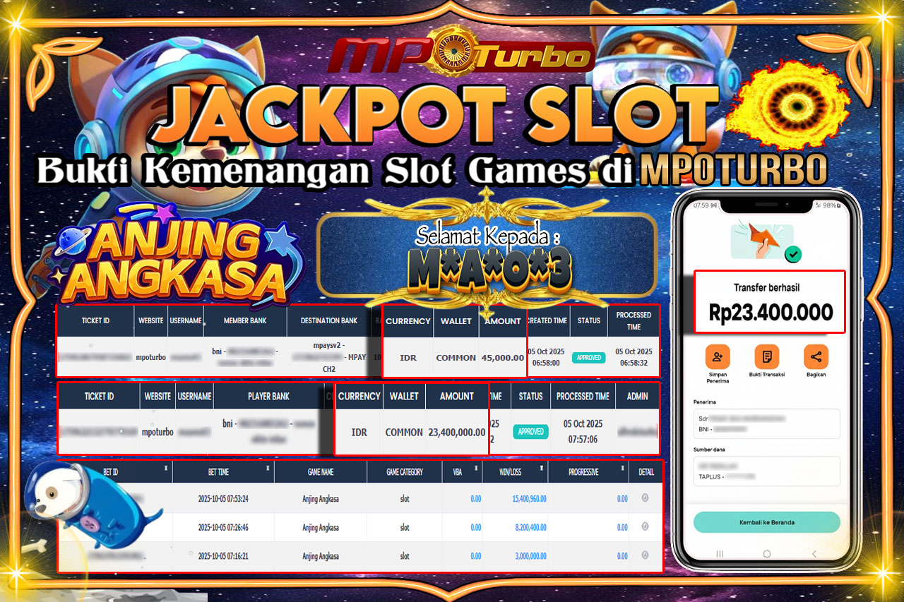MPOTURBO JACKPOT SLOT ANJING ANGKASA - BE SOFT Rp 23,4000,000.00,- LUNAS